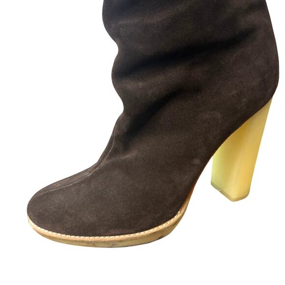 Gucci Dark Brown Suede Leather Fur Lined Tassel Knee Winter High Boots Size 6.5 - Picture 13 of 15